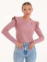 Блузка с оборками, цвет пудровый - Женская одежда 